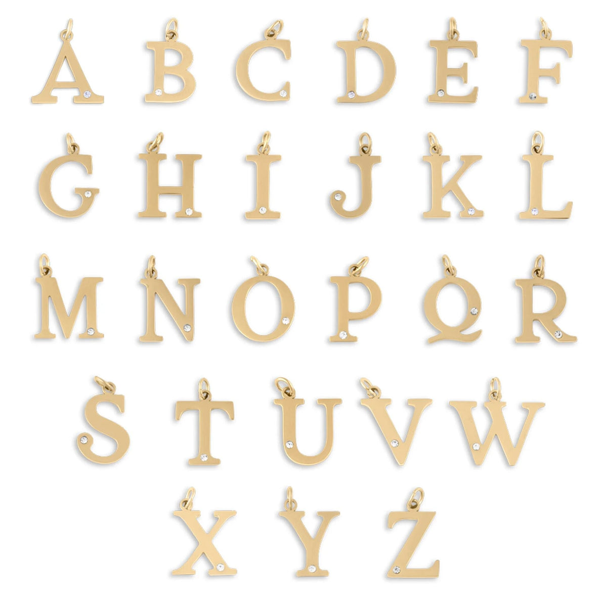 18K Gold PVD Stainless Steel Letter with Crystal Charm 15mm- A-Z