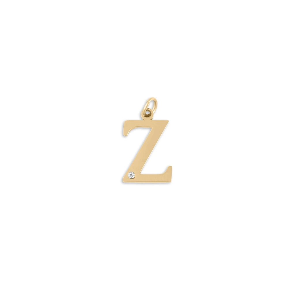 18K Gold PVD Stainless Steel Letter with Crystal Charm 15mm -Z