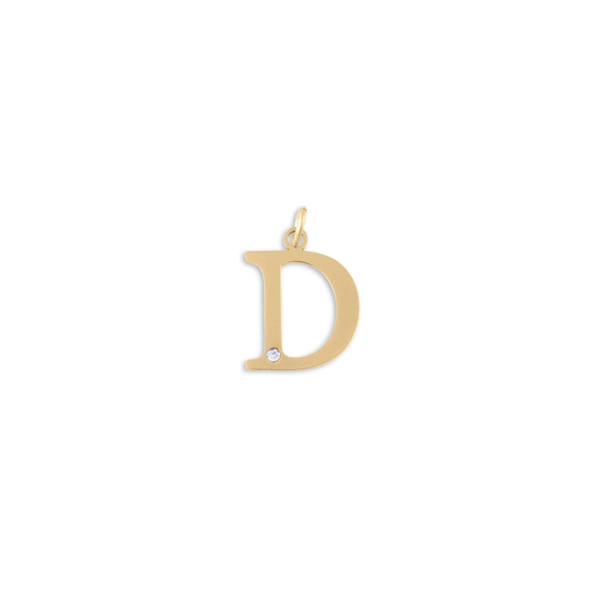 18K Gold PVD Stainless Steel Letter with Crystal Charm 15mm -D