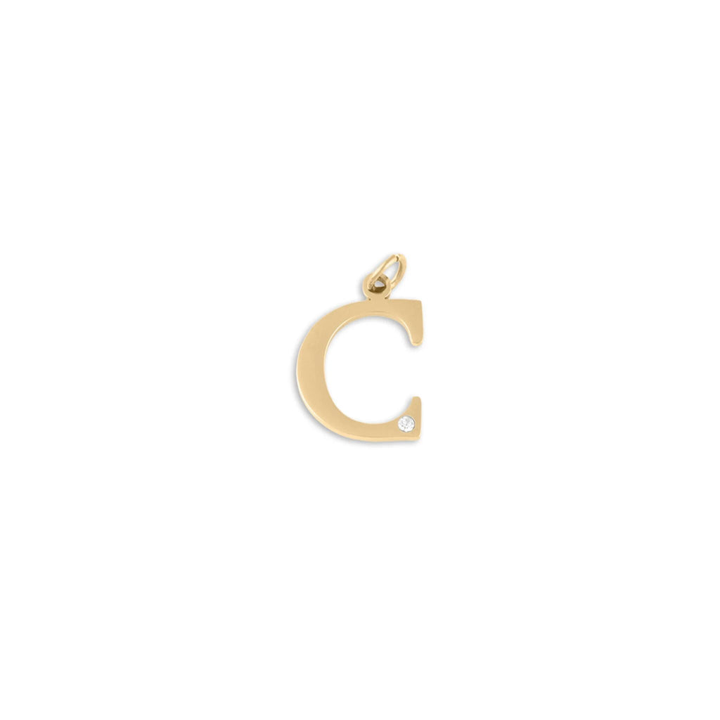 18K Gold PVD Stainless Steel Letter with Crystal Charm 15mm -C
