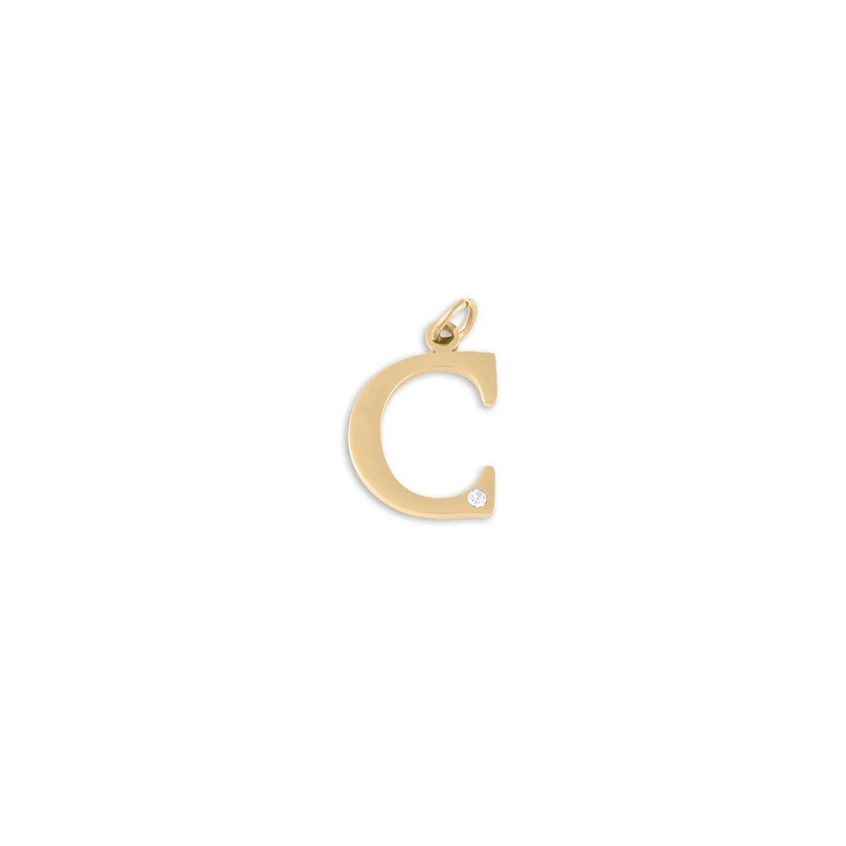 18K Gold PVD Stainless Steel Letter with Crystal Charm 15mm -C