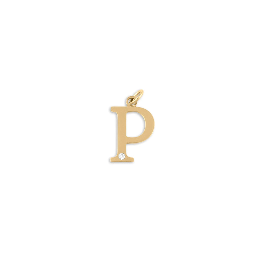 18K Gold PVD Stainless Steel Letter with Crystal Charm 15mm -P