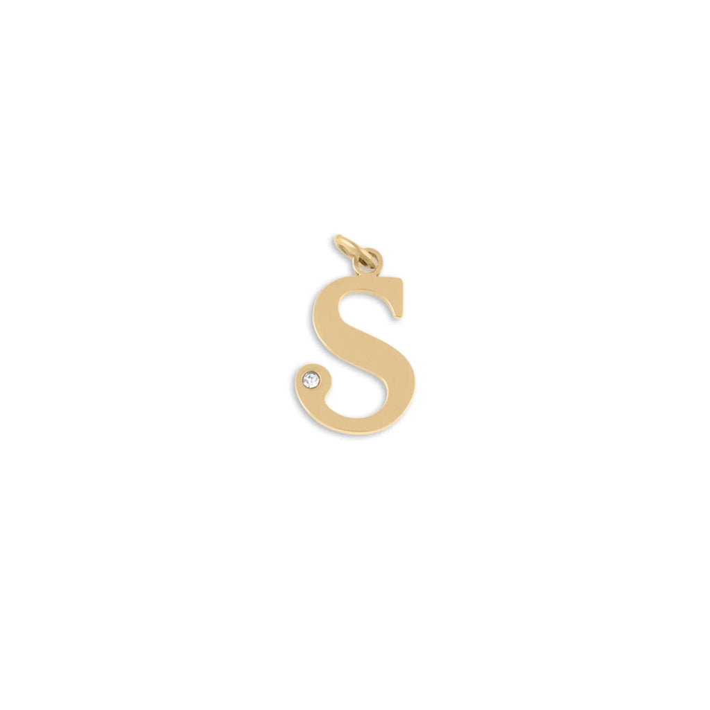 18K Gold PVD Stainless Steel Letter with Crystal Charm 15mm -S