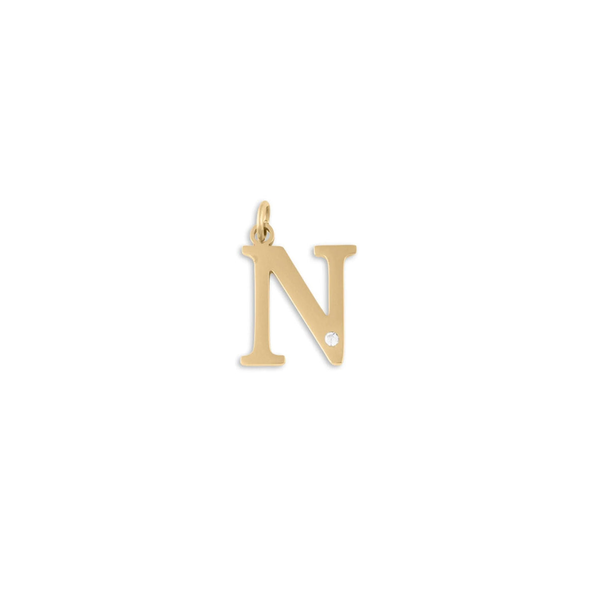18K Gold PVD Stainless Steel Letter with Crystal Charm 15mm -N