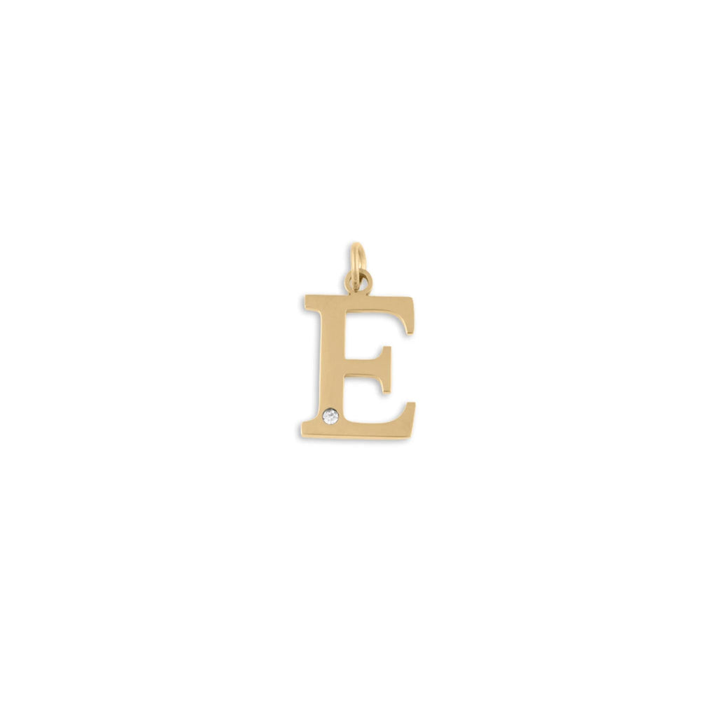 18K Gold PVD Stainless Steel Letter with Crystal Charm 15mm -E