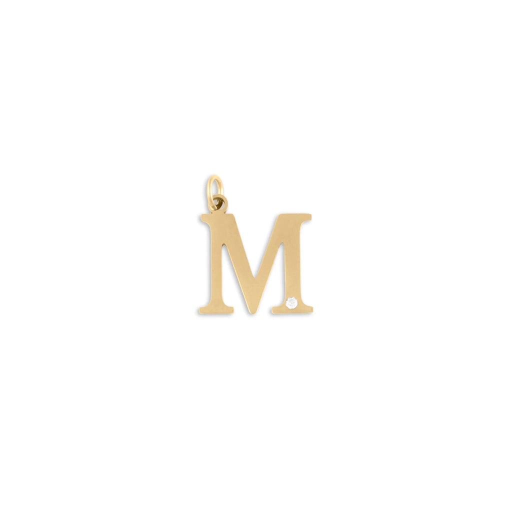 18K Gold PVD Stainless Steel Letter with Crystal Charm 15mm -M