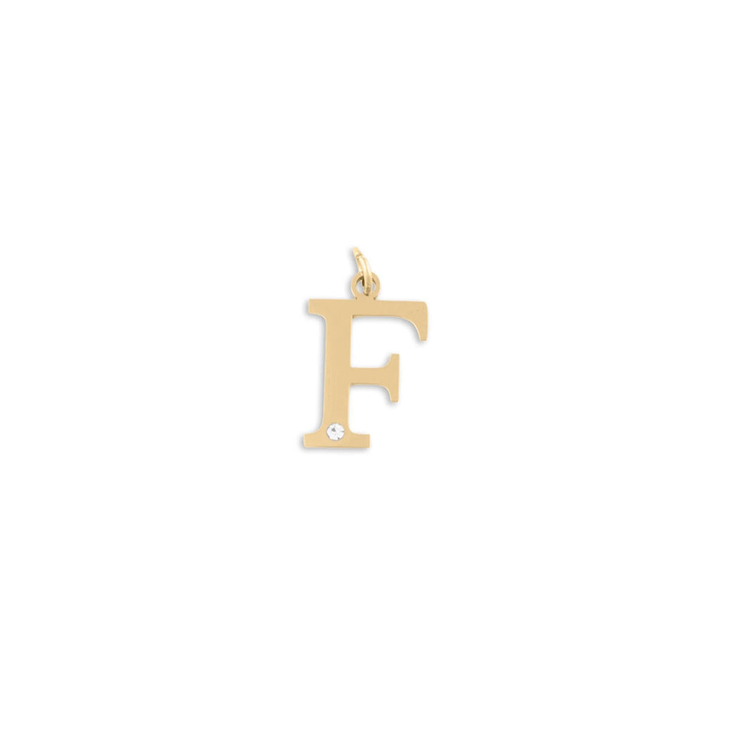 18K Gold PVD Stainless Steel Letter with Crystal Charm 15mm -F
