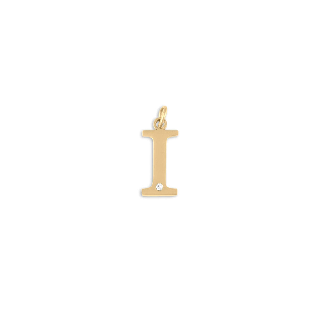 18K Gold PVD Stainless Steel Letter with Crystal Charm 15mm -I