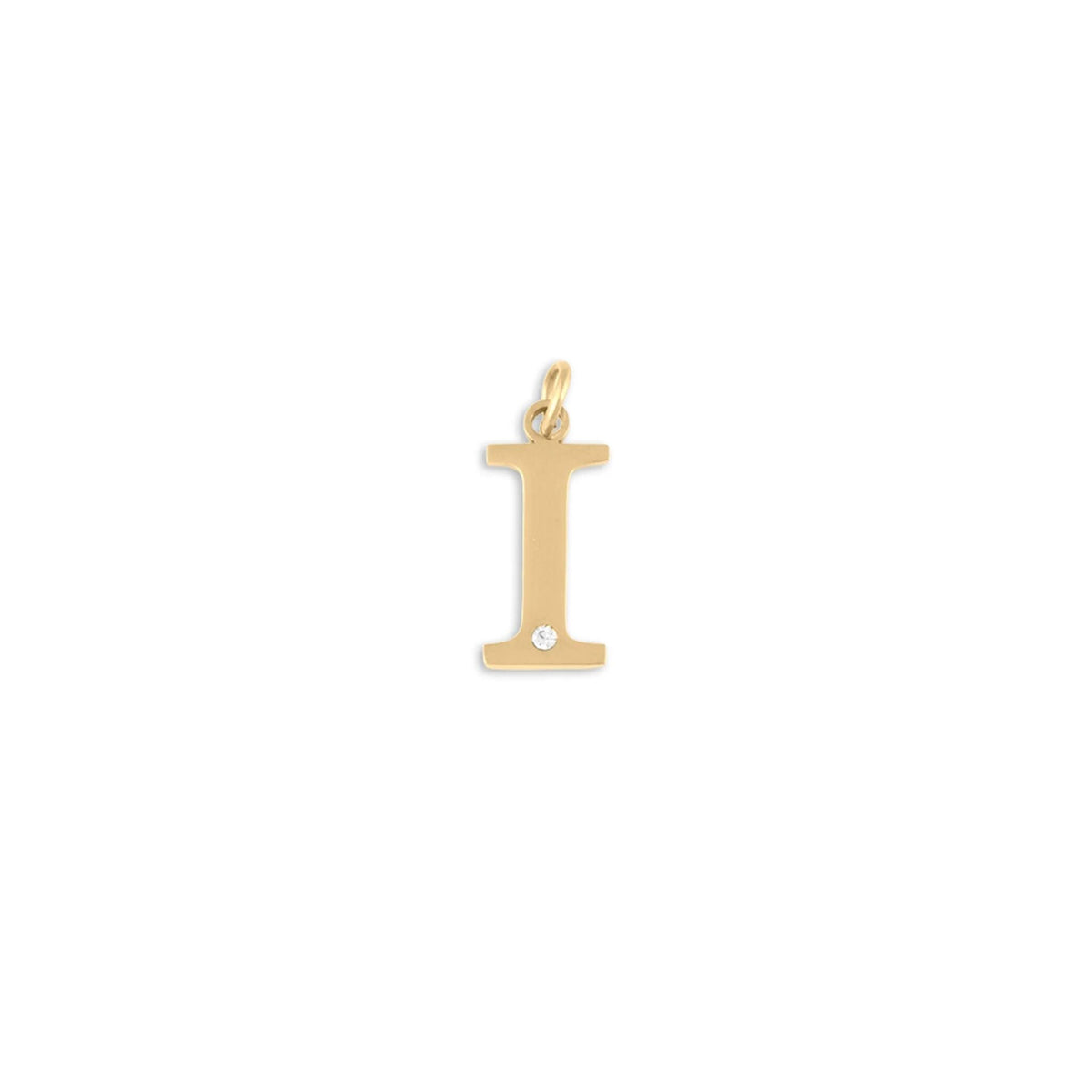 18K Gold PVD Stainless Steel Letter with Crystal Charm 15mm -I