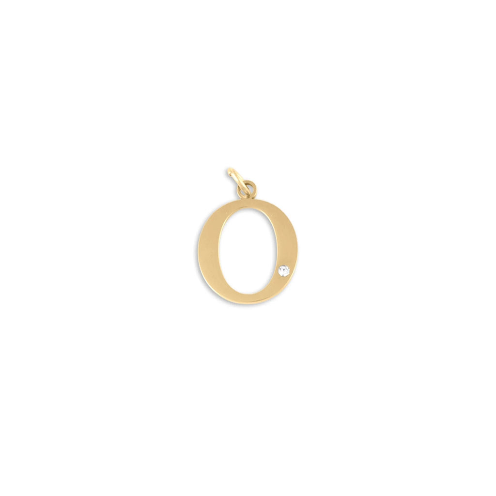 18K Gold PVD Stainless Steel Letter with Crystal Charm 15mm -O