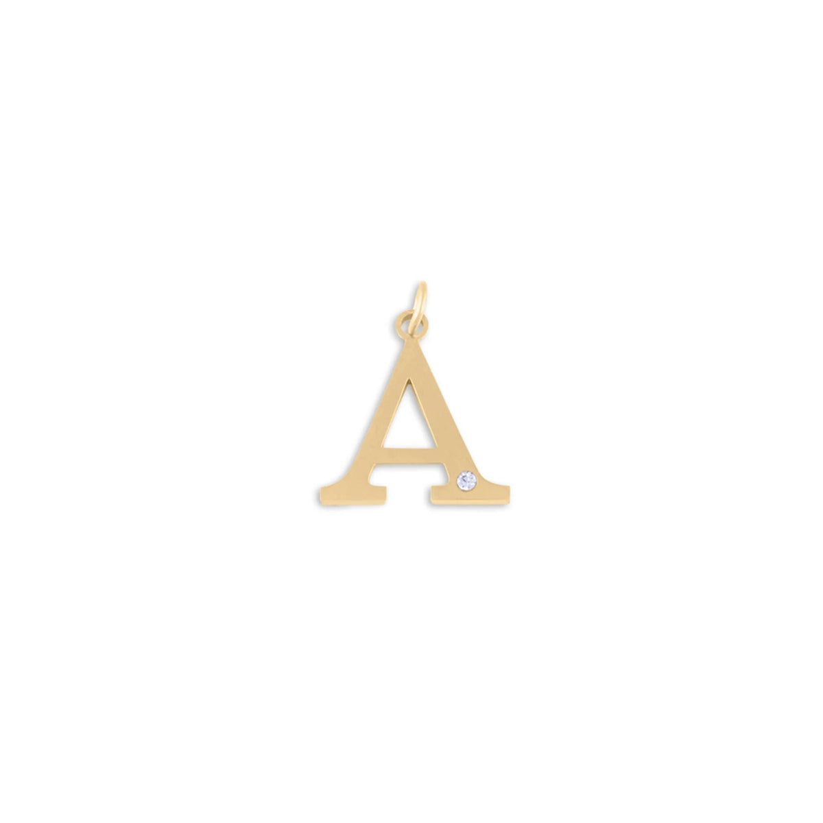18K Gold PVD Stainless Steel Letter with Crystal Charm 15mm -A