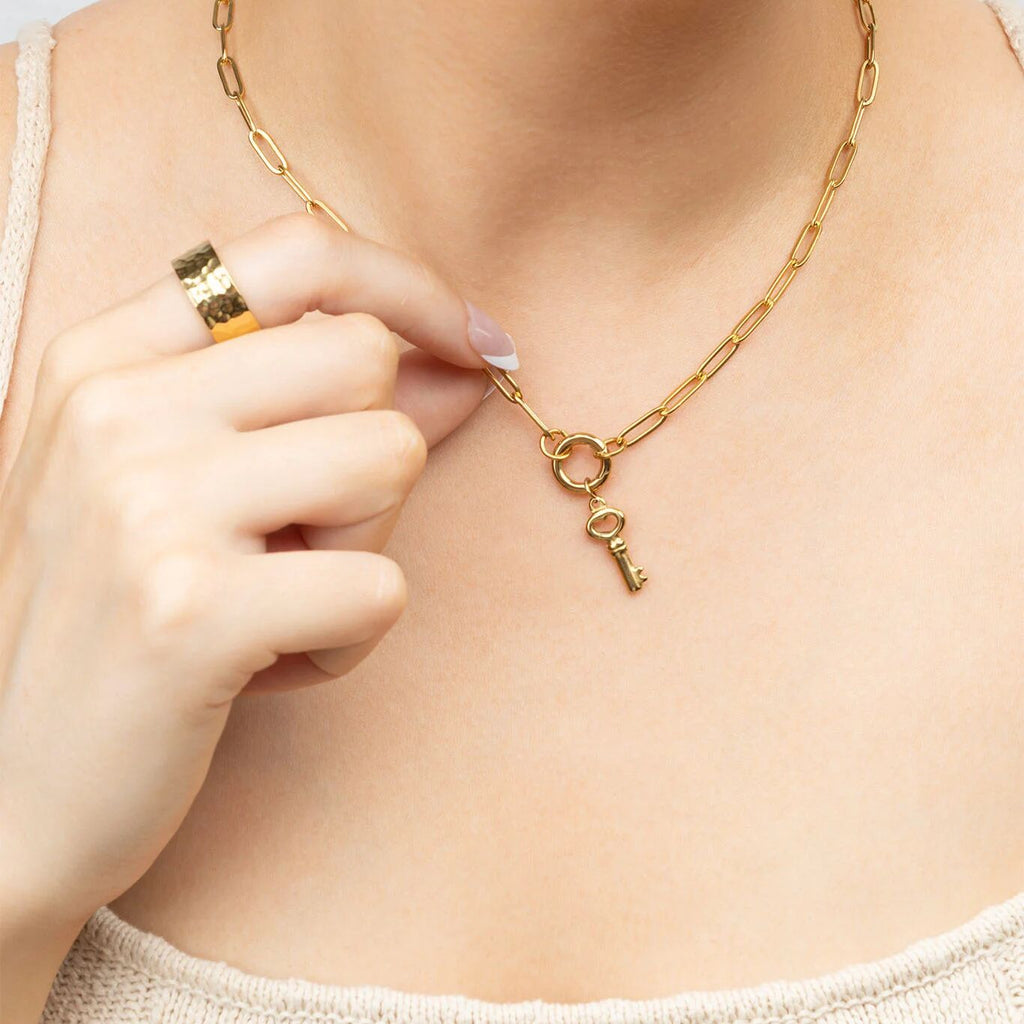 Gold Key Charm - 18K Gold PVD Stainless Steel Lightweight Symbolic Pendant - Charms | Sunflower Soul Boutique