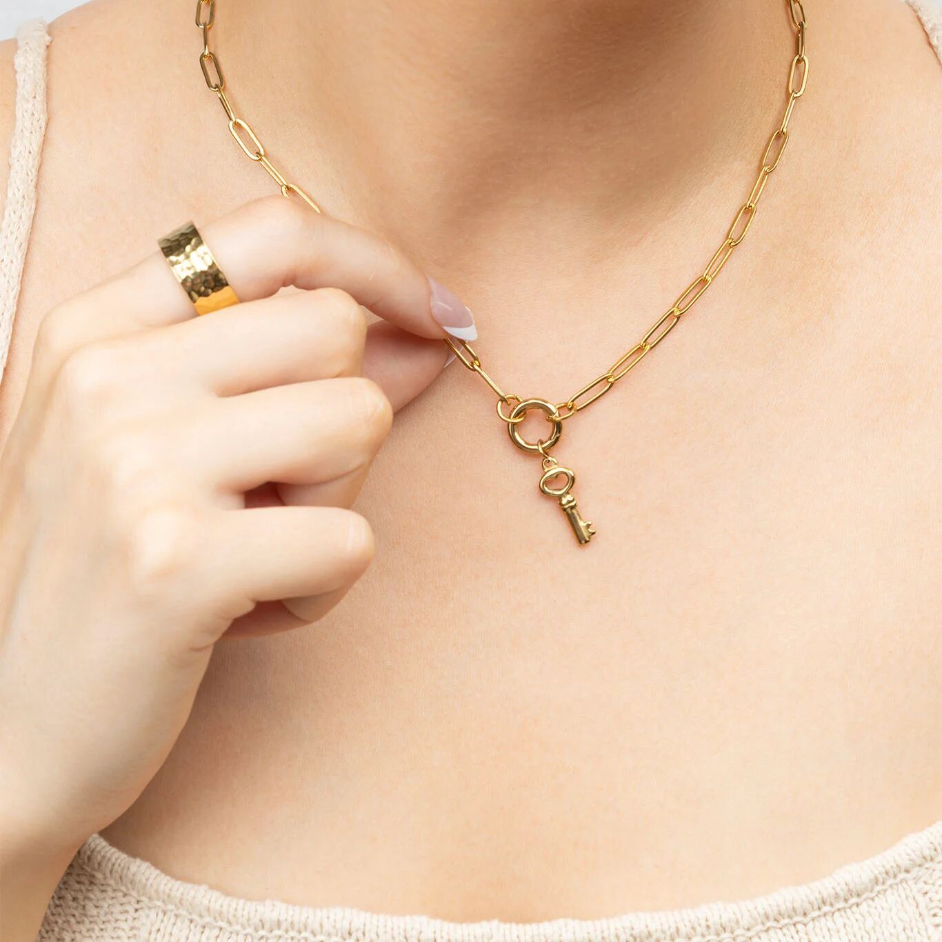 Gold Key Charm - 18K Gold PVD Stainless Steel Lightweight Symbolic Pendant - Charms | Sunflower Soul Boutique