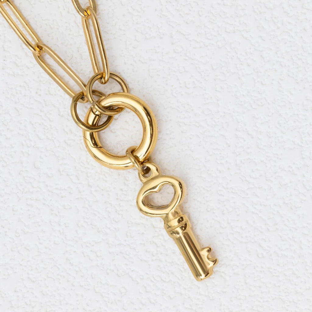 Gold Key Charm - 18K Gold PVD Stainless Steel Lightweight Symbolic Pendant - Charms | Sunflower Soul Boutique