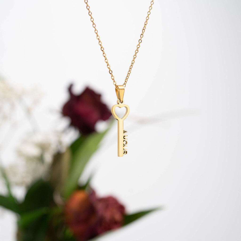 Gold Key Pendant Necklace – Durable 18K Gold Jewelry | Hypoallergenic, Scratch Resistant - Necklaces | Sunflower Soul Boutique