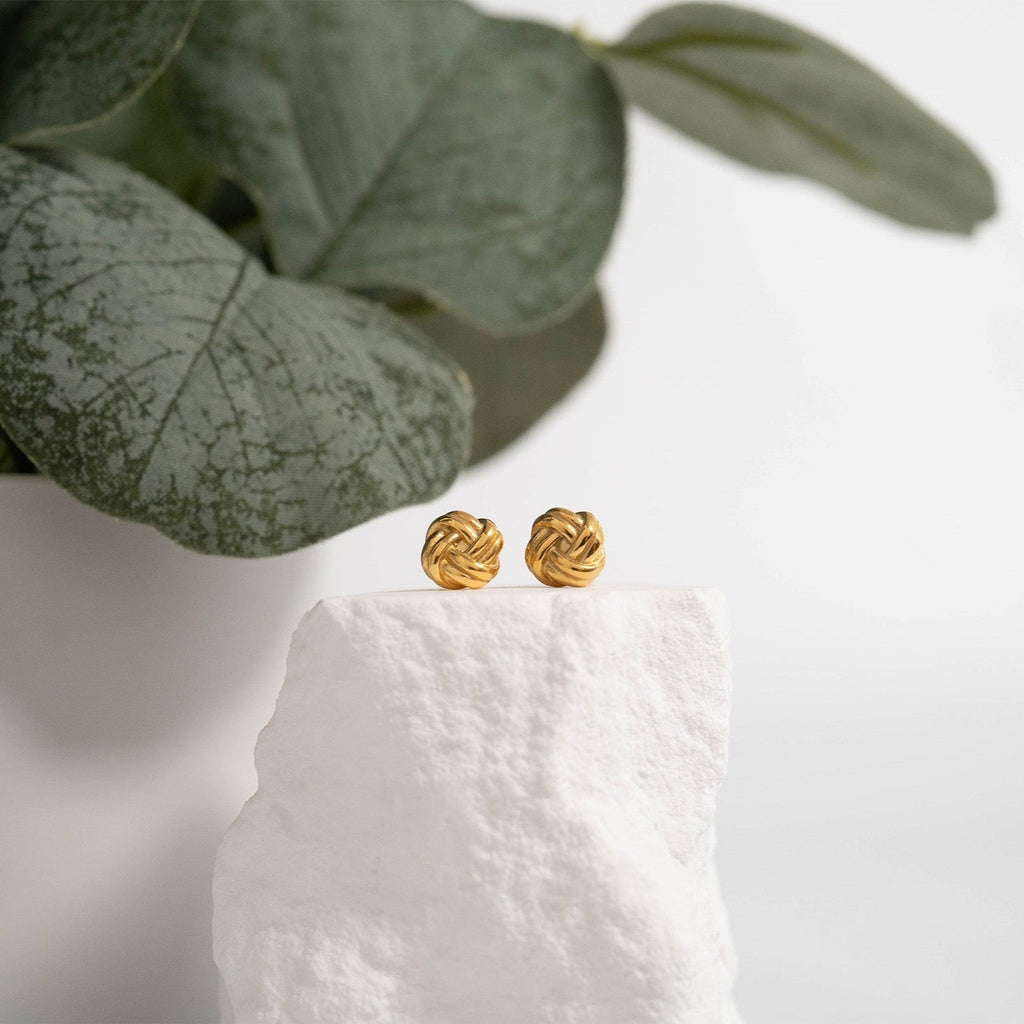 Gold Knot Earrings | 18K Gold PVD Coated Stainless Steel Studs – Hypoallergenic Jewelry - Earring | Sunflower Soul Boutique