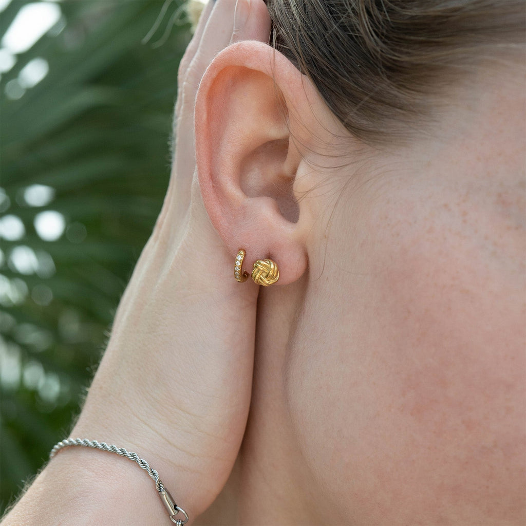 Gold Knot Earrings | 18K Gold PVD Coated Stainless Steel Studs – Hypoallergenic Jewelry - Earring | Sunflower Soul Boutique