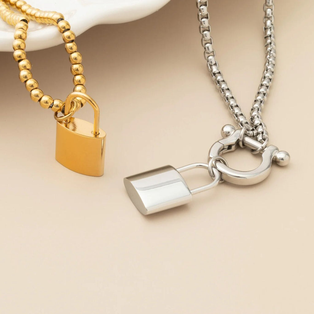 18K Gold PVD Stainless Steel Lock Charm- gold and silver studio 