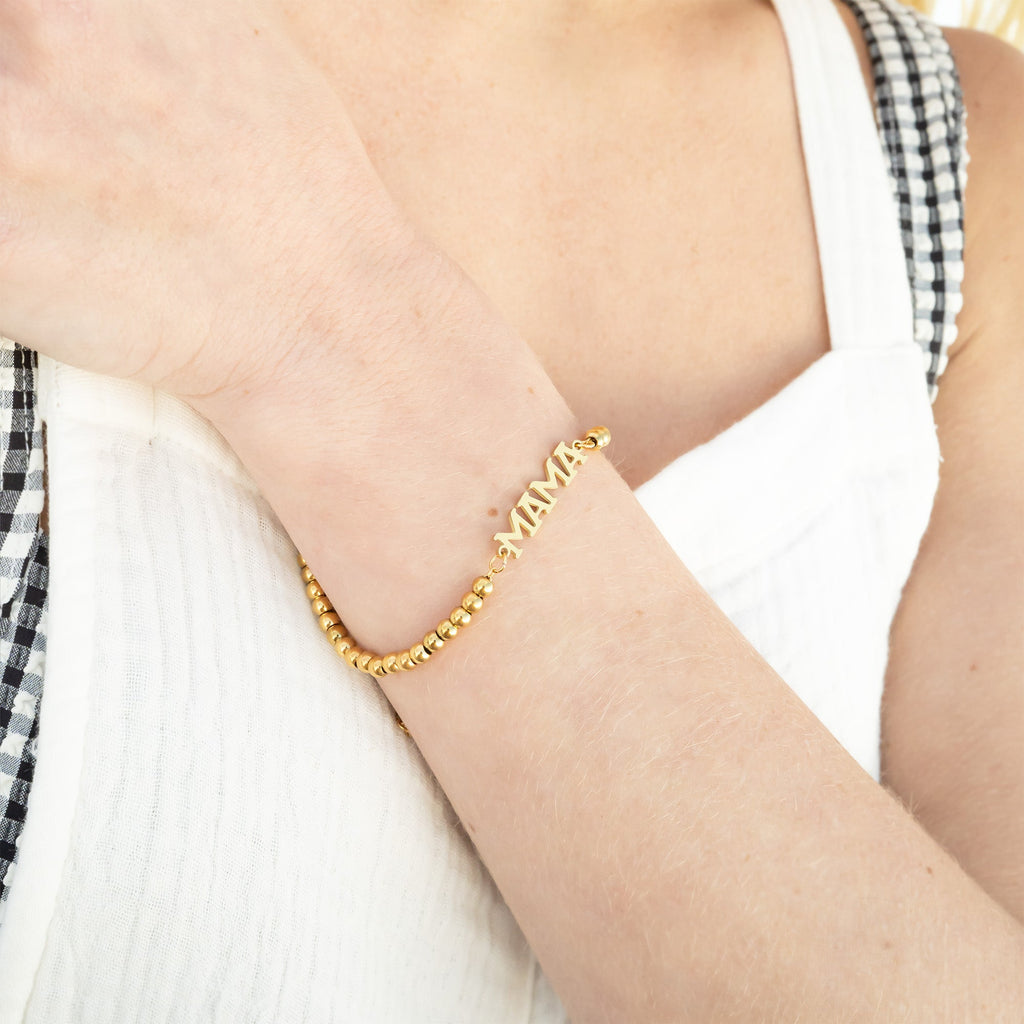 Gold Mama Bracelet – Adjustable 18K Gold Beaded Stainless Steel Jewelry Gift - Bracelets | Sunflower Soul Boutique