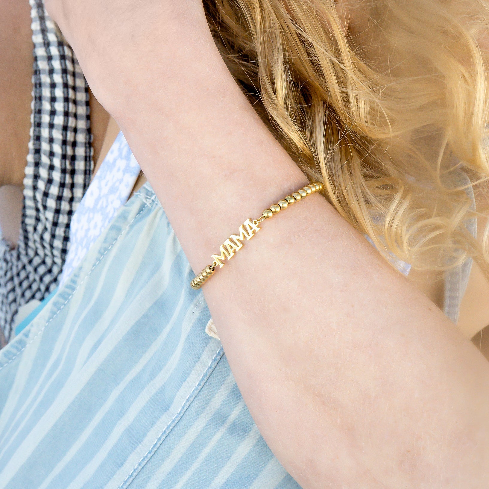 Gold Mama Bracelet – Adjustable 18K Gold Beaded Stainless Steel Jewelry Gift - Bracelets | Sunflower Soul Boutique