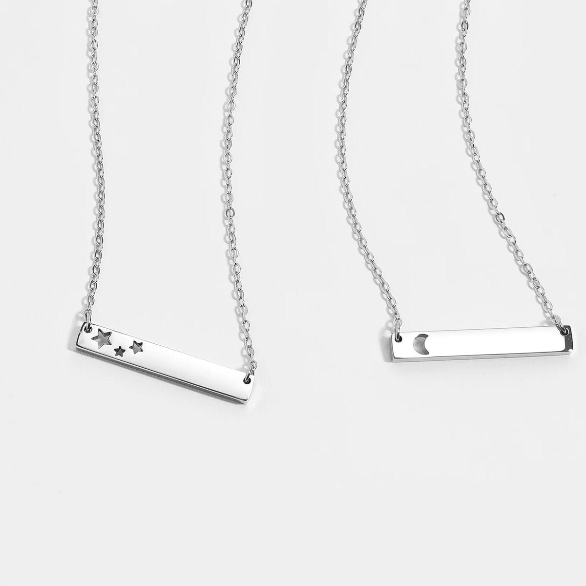 Gold Moon Bar Necklace - Custom Jewelry Engravable Pendant With Celestial Charm