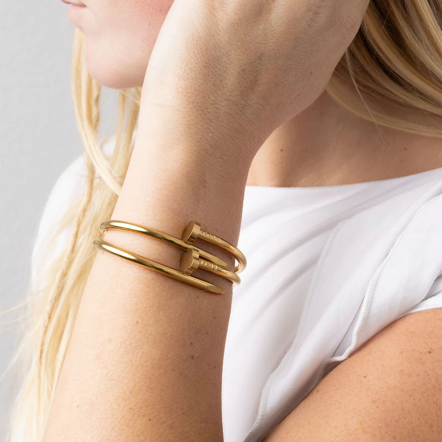 Gold Nail Bangle – 18K Gold Jewelry Floral Nail Bracelet With Secure Hinge Clasp - Bracelets | Sunflower Soul Boutique