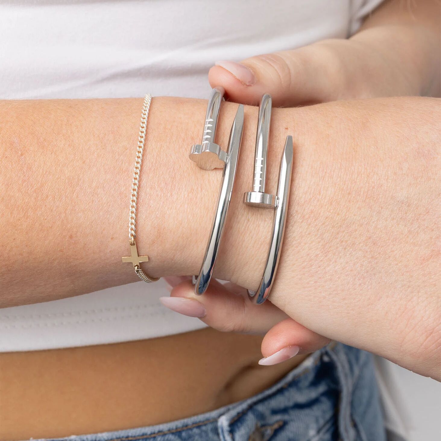 Gold Nail Bangle – 18K Gold Jewelry Floral Nail Bracelet With Secure Hinge Clasp - Bracelets | Sunflower Soul Boutique