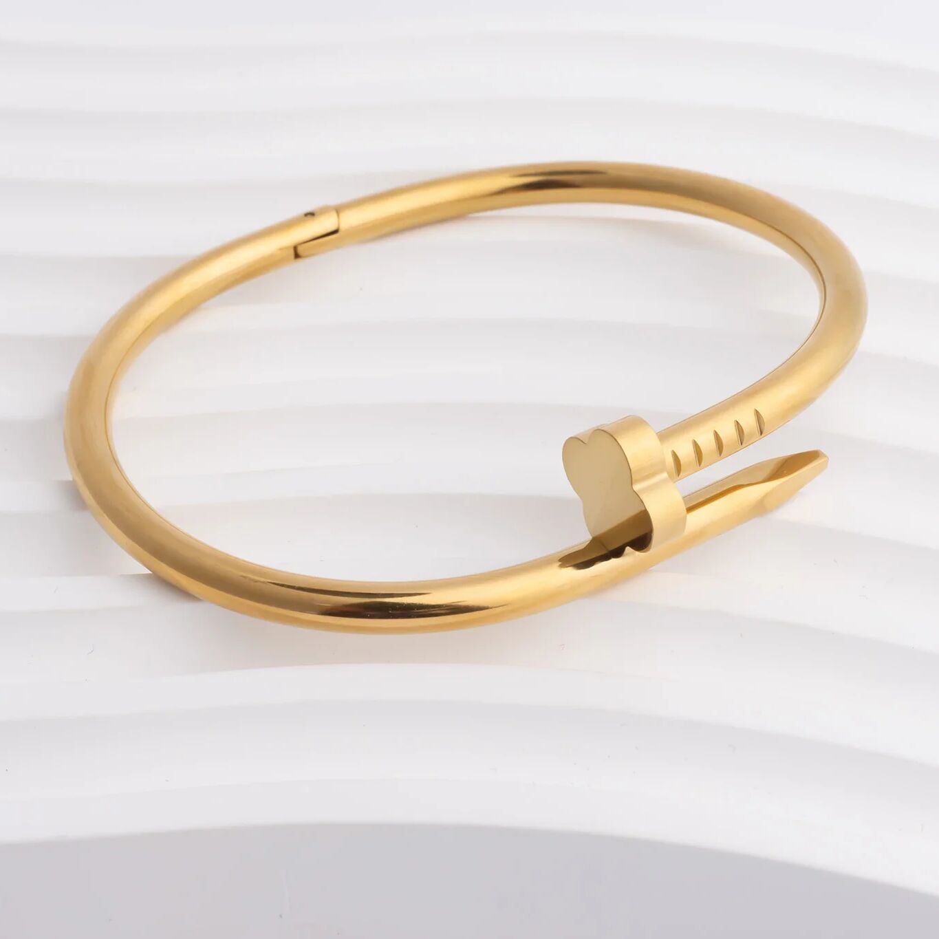 Gold Nail Bangle – 18K Gold Jewelry Floral Nail Bracelet With Secure Hinge Clasp - Bracelets | Sunflower Soul Boutique