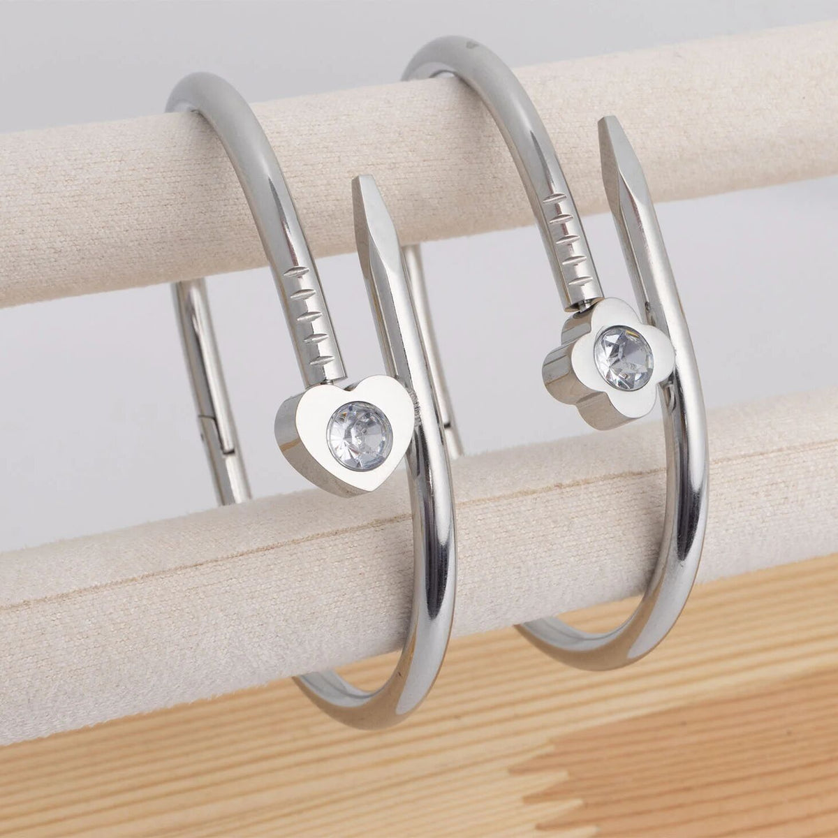 Gold Nail Bangle – 18K Gold PVD Coated Stainless Steel Floral Bracelet - Bracelets | Sunflower Soul Boutique