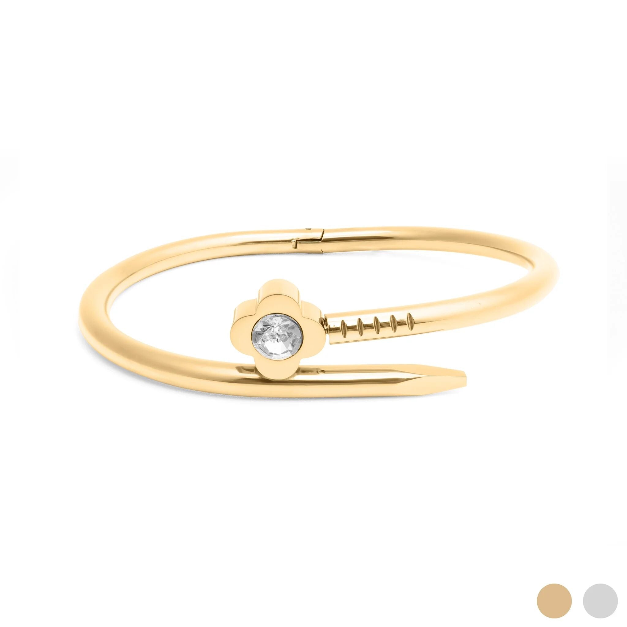 Gold Nail Bangle – 18K Gold PVD Coated Stainless Steel Floral Bracelet - Bracelets | Sunflower Soul Boutique