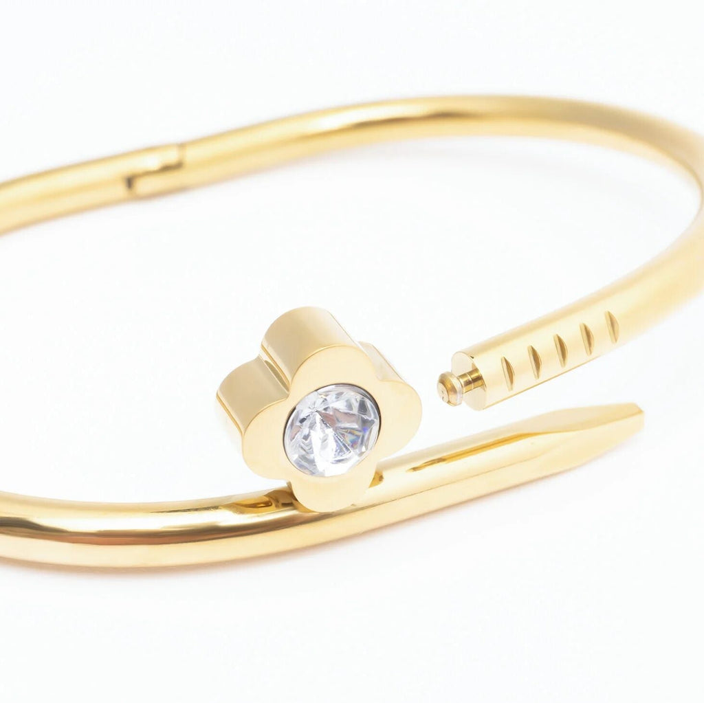 Gold Nail Bangle – 18K Gold PVD Coated Stainless Steel Floral Bracelet - Bracelets | Sunflower Soul Boutique