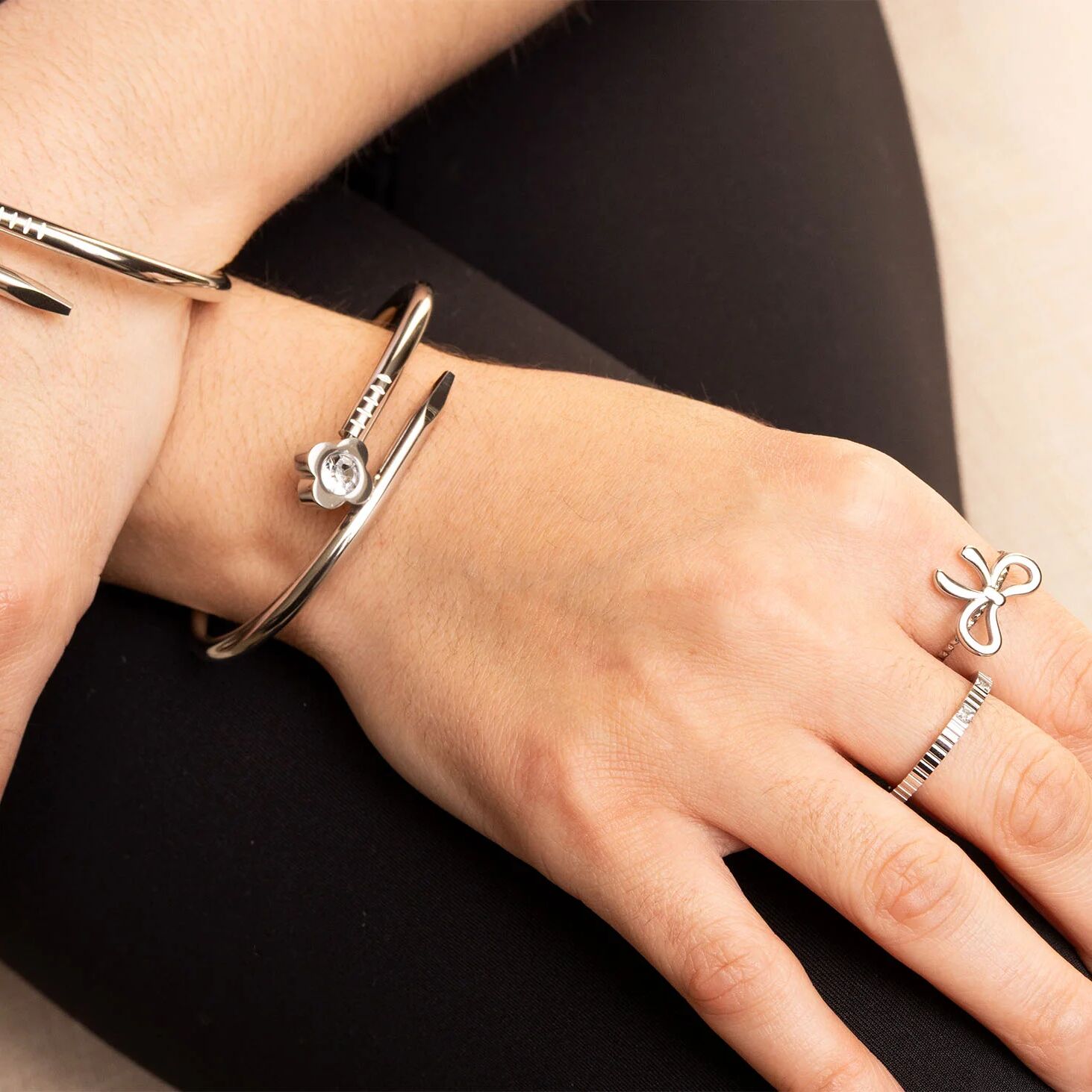 Gold Nail Bangle – 18K Gold PVD Coated Stainless Steel Floral Bracelet - Bracelets | Sunflower Soul Boutique