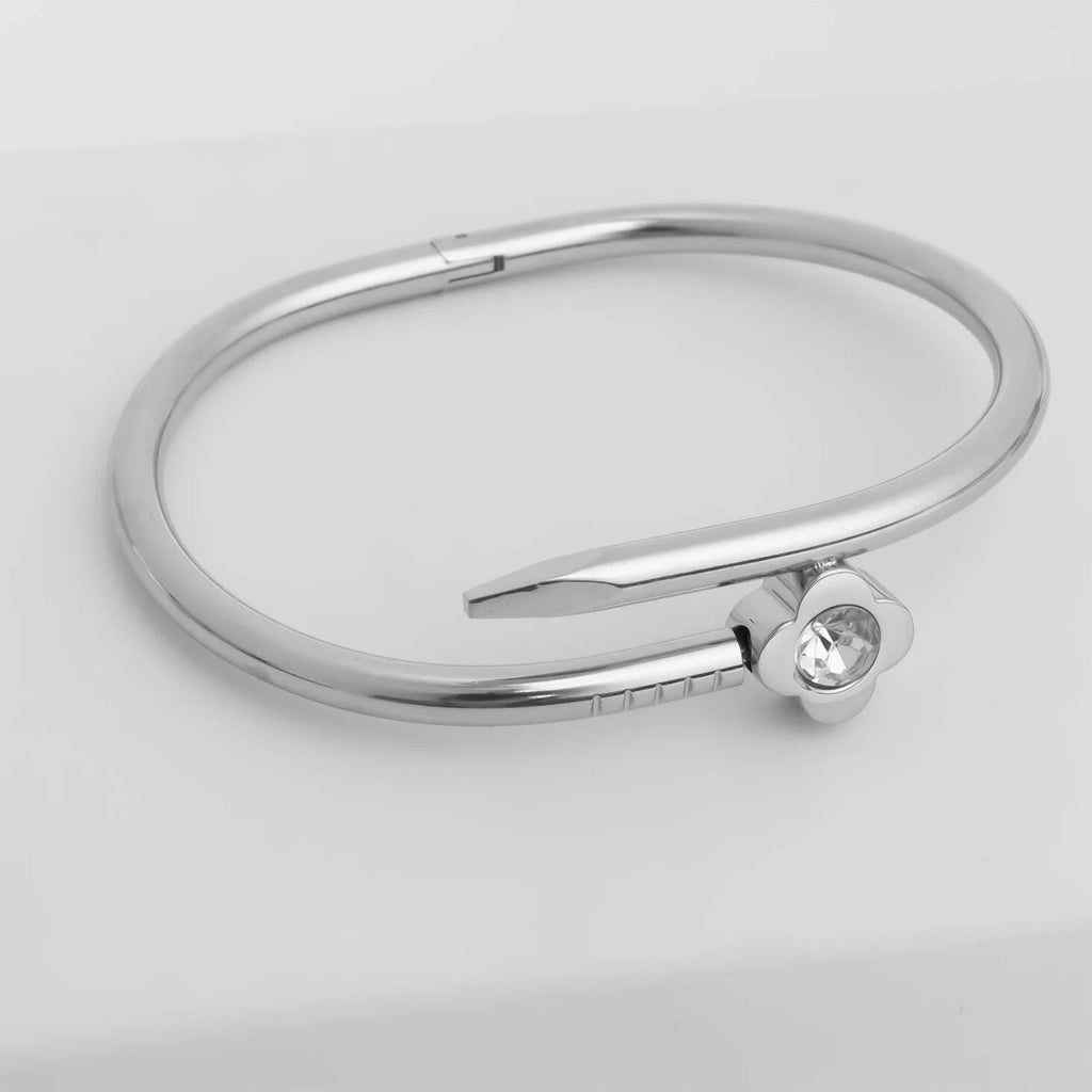 Gold Nail Bangle – 18K Gold PVD Coated Stainless Steel Floral Bracelet - Bracelets | Sunflower Soul Boutique
