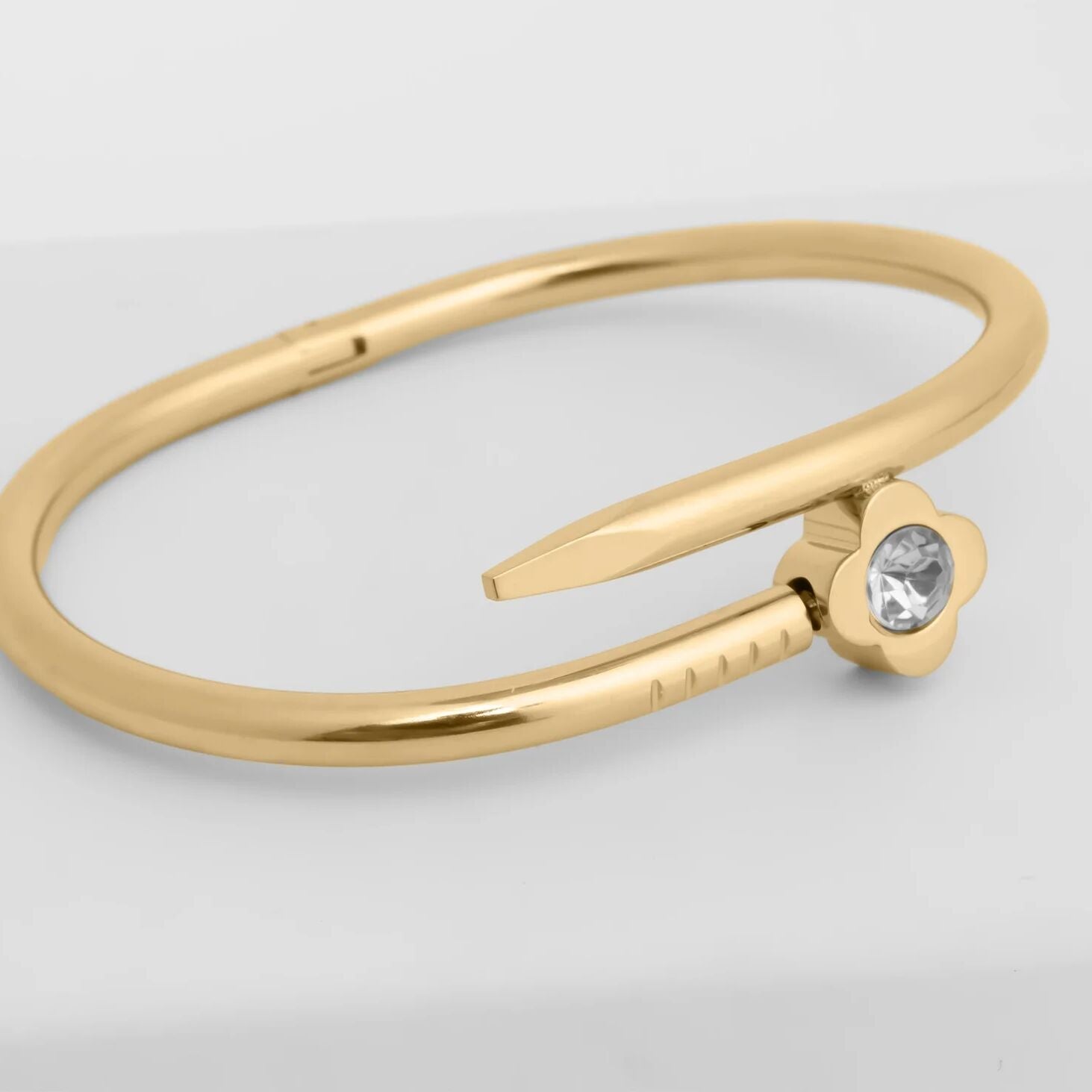 Gold Nail Bangle – 18K Gold PVD Coated Stainless Steel Floral Bracelet - Bracelets | Sunflower Soul Boutique