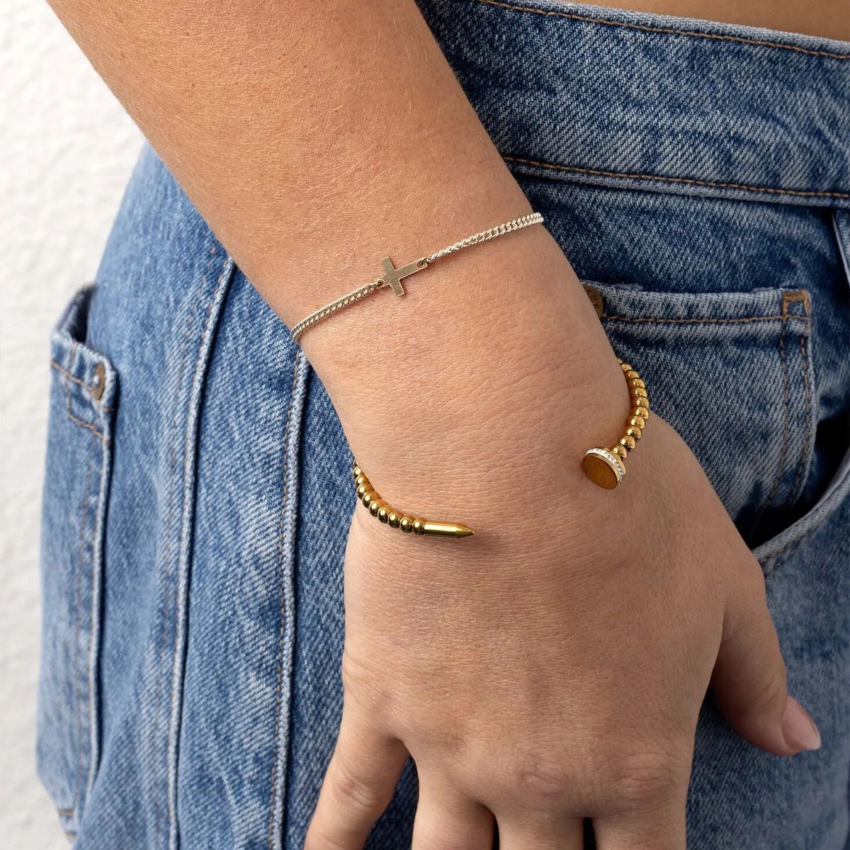 Gold Nail Bangle – 18K Gold PVD Stainless Steel Beaded Nail Bracelet - Bracelets | Sunflower Soul Boutique