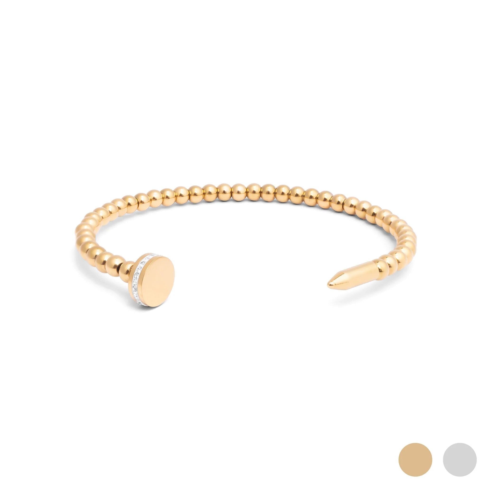 Gold Nail Bangle – 18K Gold PVD Stainless Steel Beaded Nail Bracelet - Bracelets | Sunflower Soul Boutique