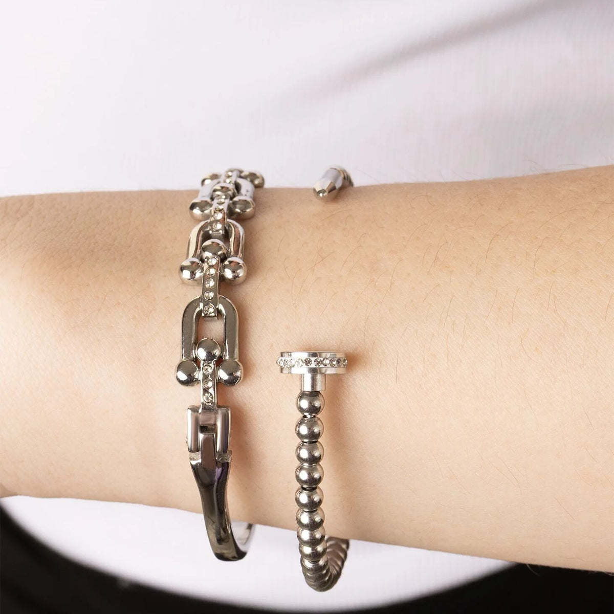 Gold Nail Bangle – 18K Gold PVD Stainless Steel Beaded Nail Bracelet - Bracelets | Sunflower Soul Boutique