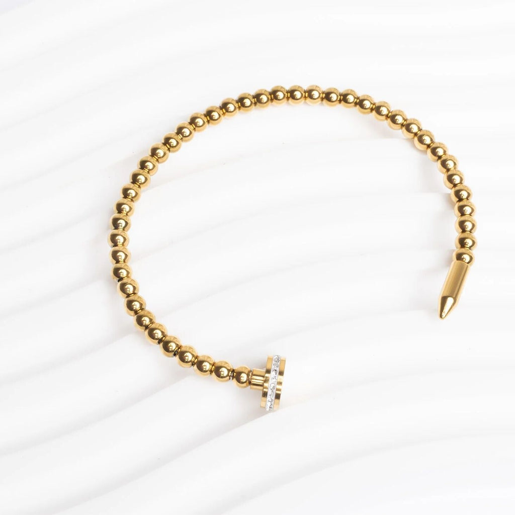 Gold Nail Bangle – 18K Gold PVD Stainless Steel Beaded Nail Bracelet - Bracelets | Sunflower Soul Boutique