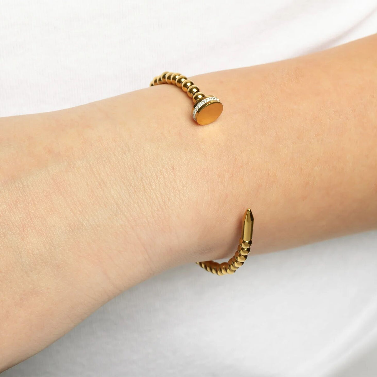 Gold Nail Bangle – 18K Gold PVD Stainless Steel Beaded Nail Bracelet - Bracelets | Sunflower Soul Boutique