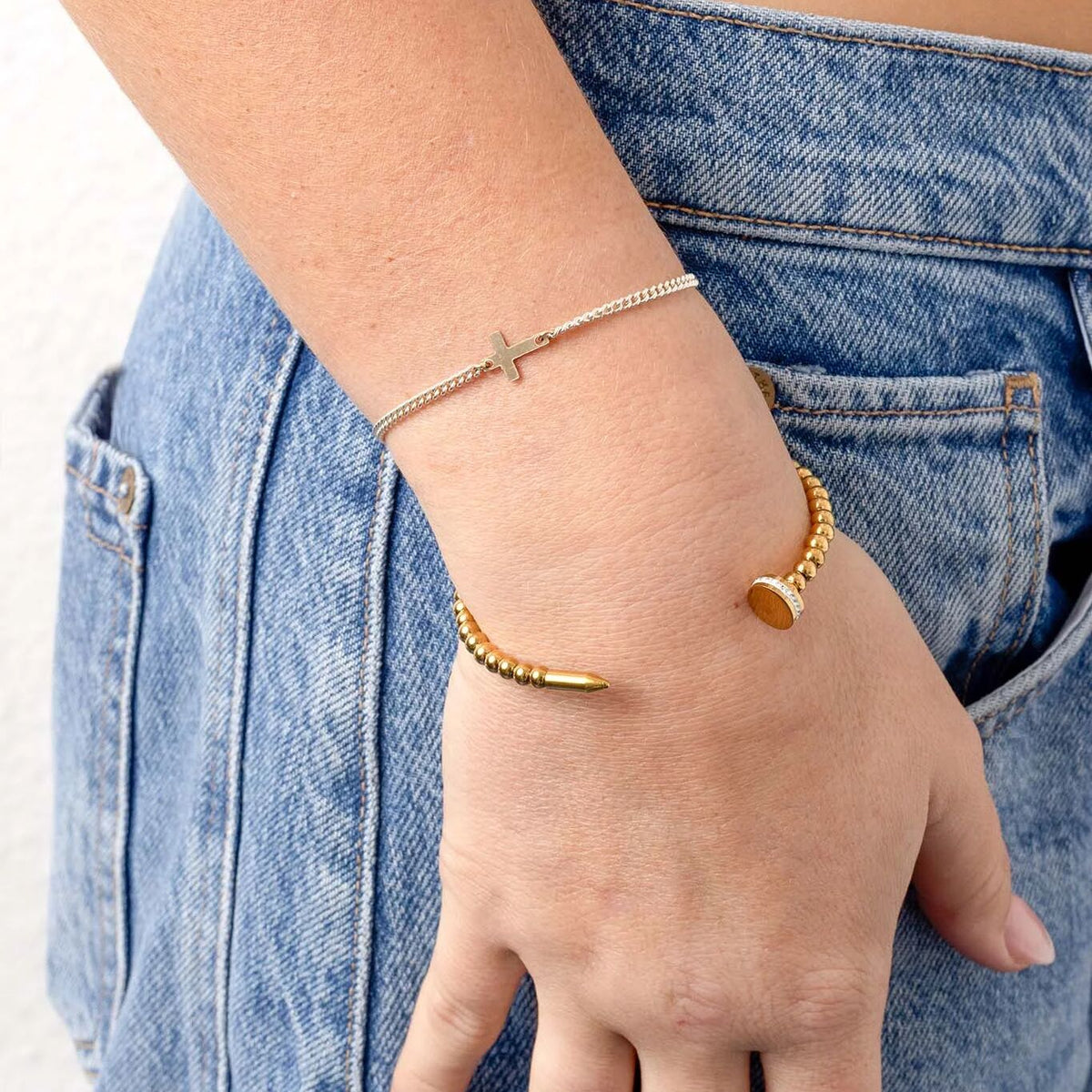 Gold Nail Bangle – 18K Gold PVD Stainless Steel Beaded Nail Bracelet - Bracelets | Sunflower Soul Boutique