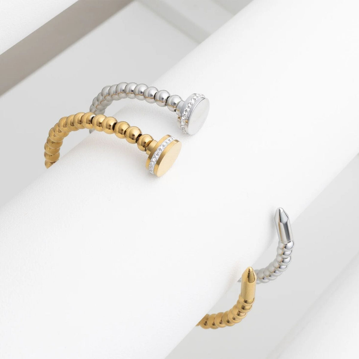 Gold Nail Bangle – 18K Gold PVD Stainless Steel Beaded Nail Bracelet - Bracelets | Sunflower Soul Boutique