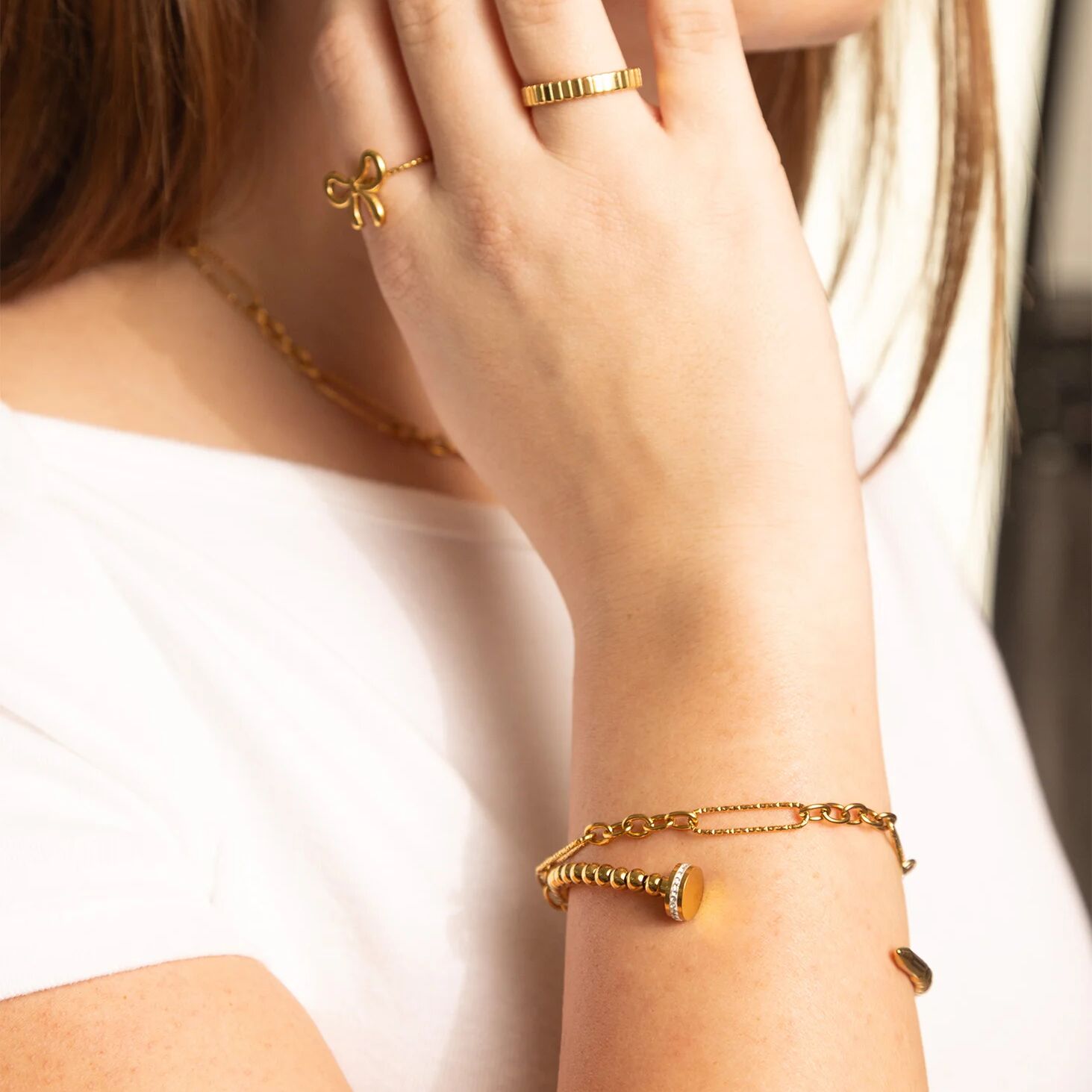 Gold Nail Bangle – 18K Gold PVD Stainless Steel Beaded Nail Bracelet - Bracelets | Sunflower Soul Boutique