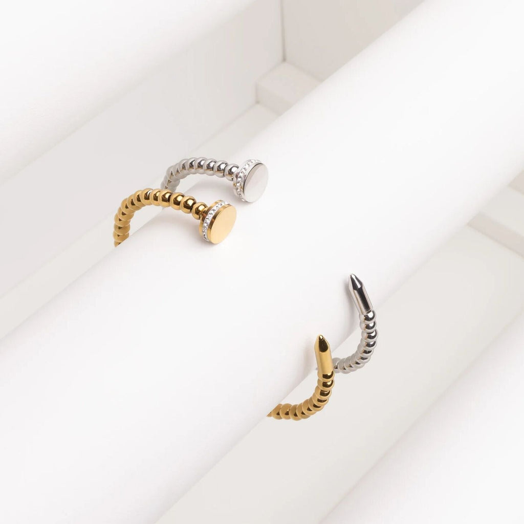 Gold Nail Bangle – 18K Gold PVD Stainless Steel Beaded Nail Bracelet - Bracelets | Sunflower Soul Boutique