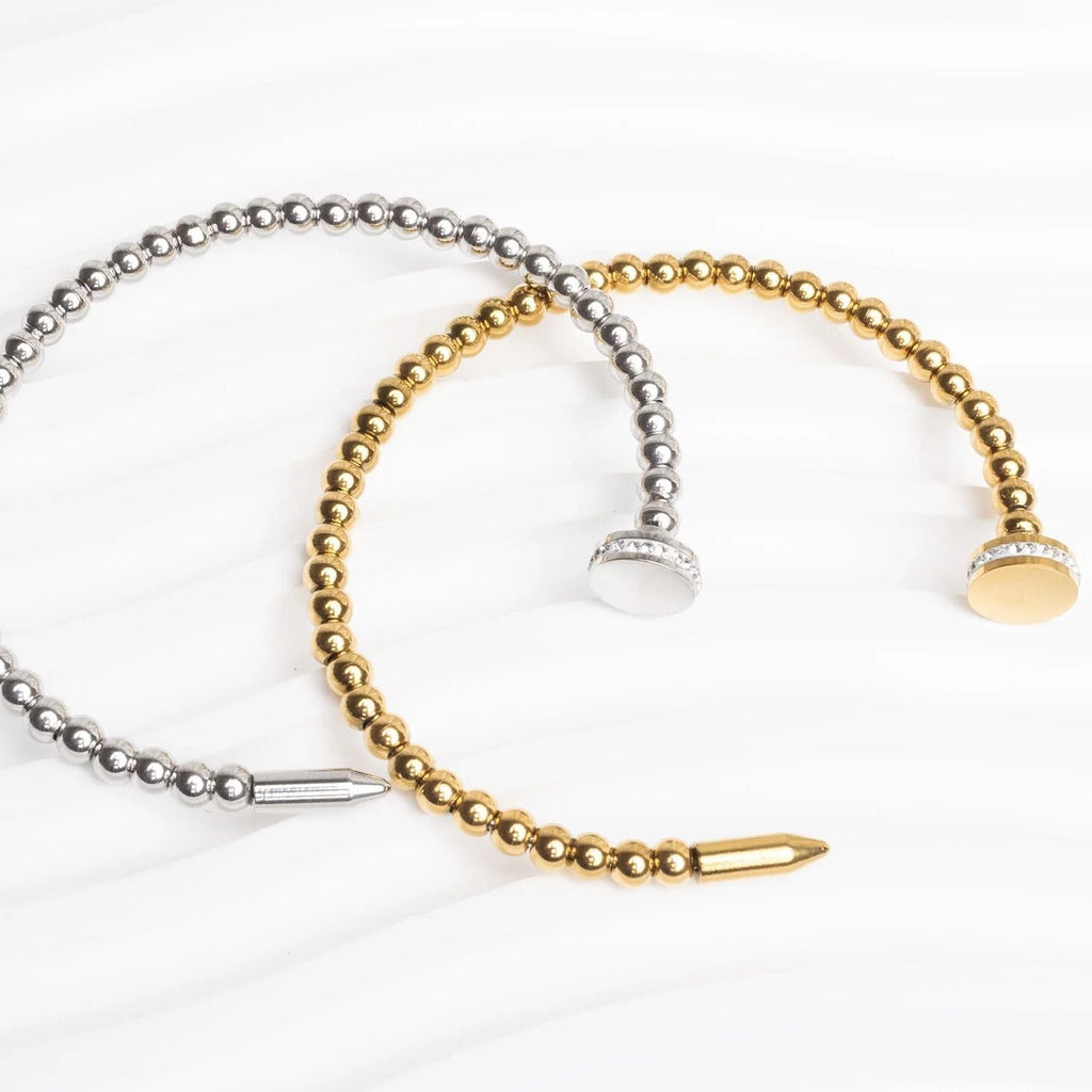 Gold Nail Bangle – 18K Gold PVD Stainless Steel Beaded Nail Bracelet - Bracelets | Sunflower Soul Boutique