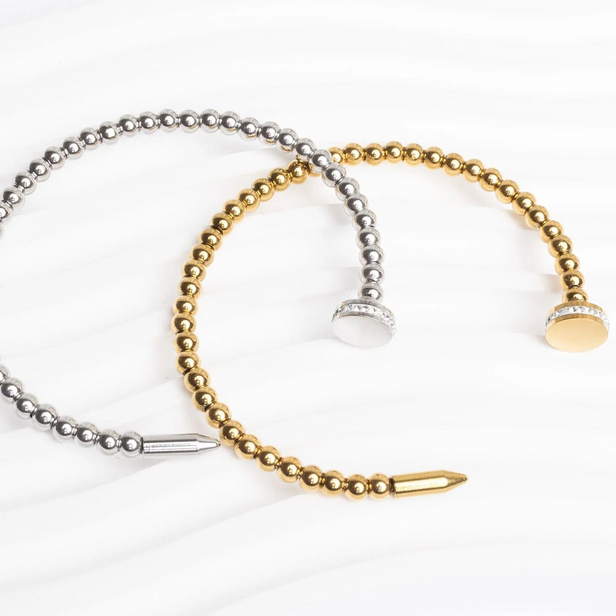 Gold Nail Bangle – 18K Gold PVD Stainless Steel Beaded Nail Bracelet - Bracelets | Sunflower Soul Boutique