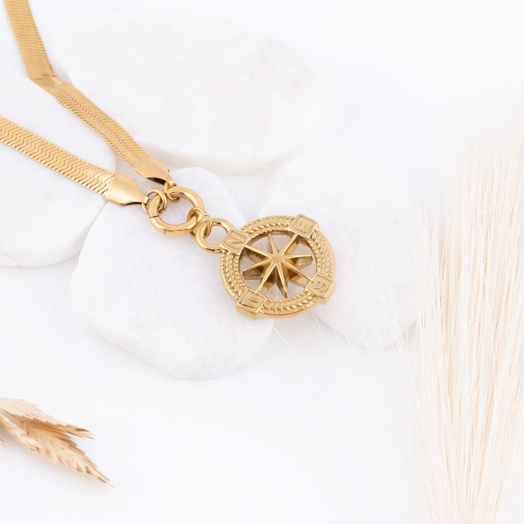 18K Gold PVD Stainless Steel Nautical Compass - gold studio 