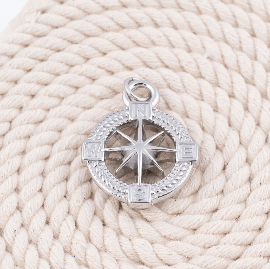 18K Gold PVD Stainless Steel Nautical Compass - silver studio 