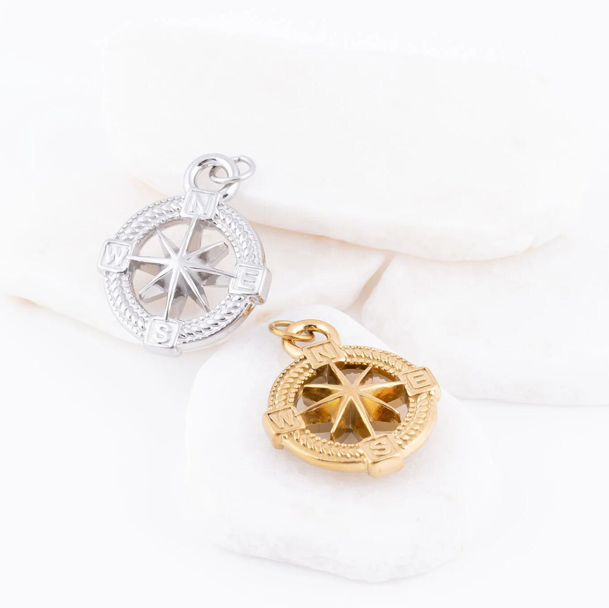 18K Gold PVD Stainless Steel Nautical Compass - gold and silver studio 