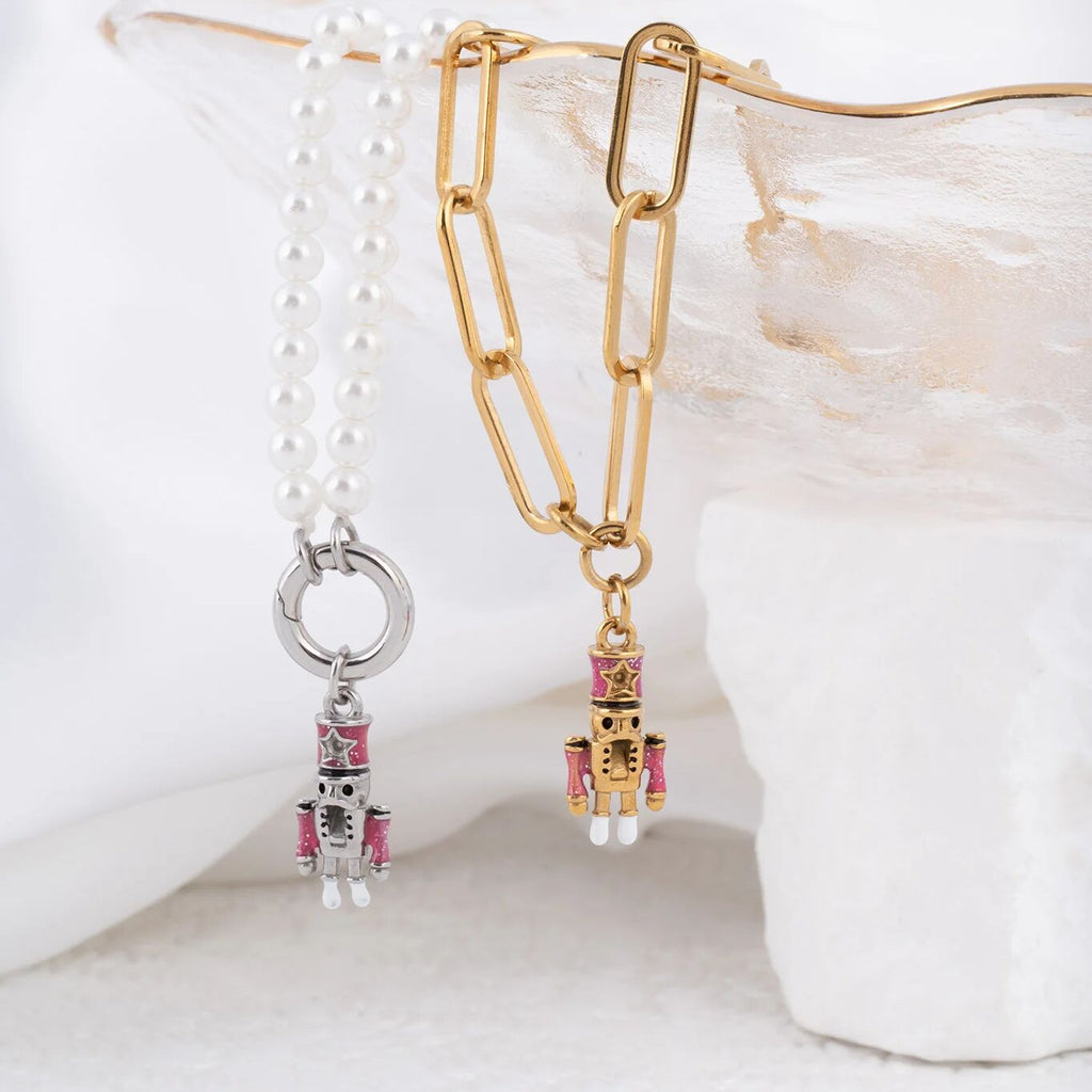 Wholesale Jewelry 18K Gold PVD Stainless Steel Nut Cracker Charm- silver and gold studio 