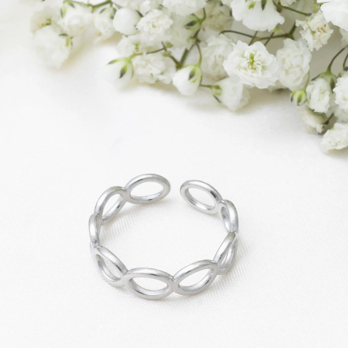 18k Gold PVD Stainless Steel Open Loop Adjustable Ring- silver studio